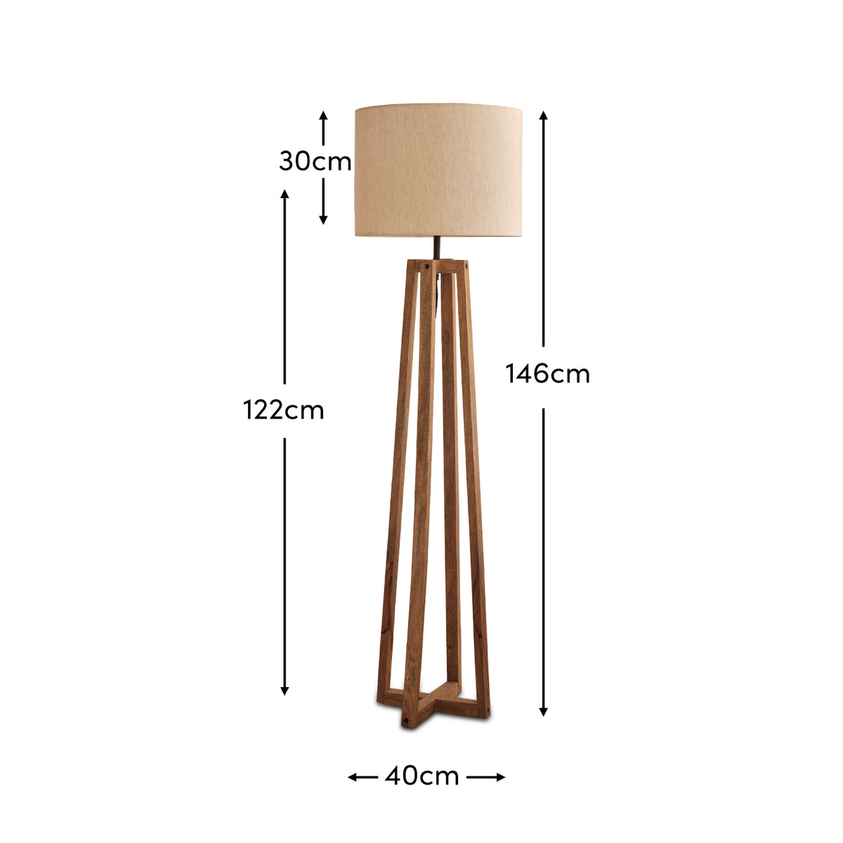Konduru 150cm Floor Lamp Base - Natural Fabric and Natural Mango Wood - Laura James 