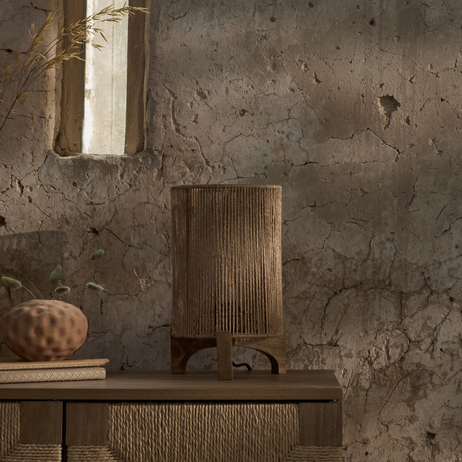 Konduru Natural Jute & Mango Wood Table Lamp - 30cm - Laura James 