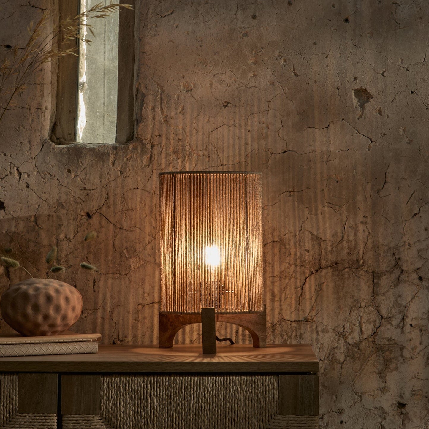 Konduru Natural Jute & Mango Wood Table Lamp - 30cm - Laura James 