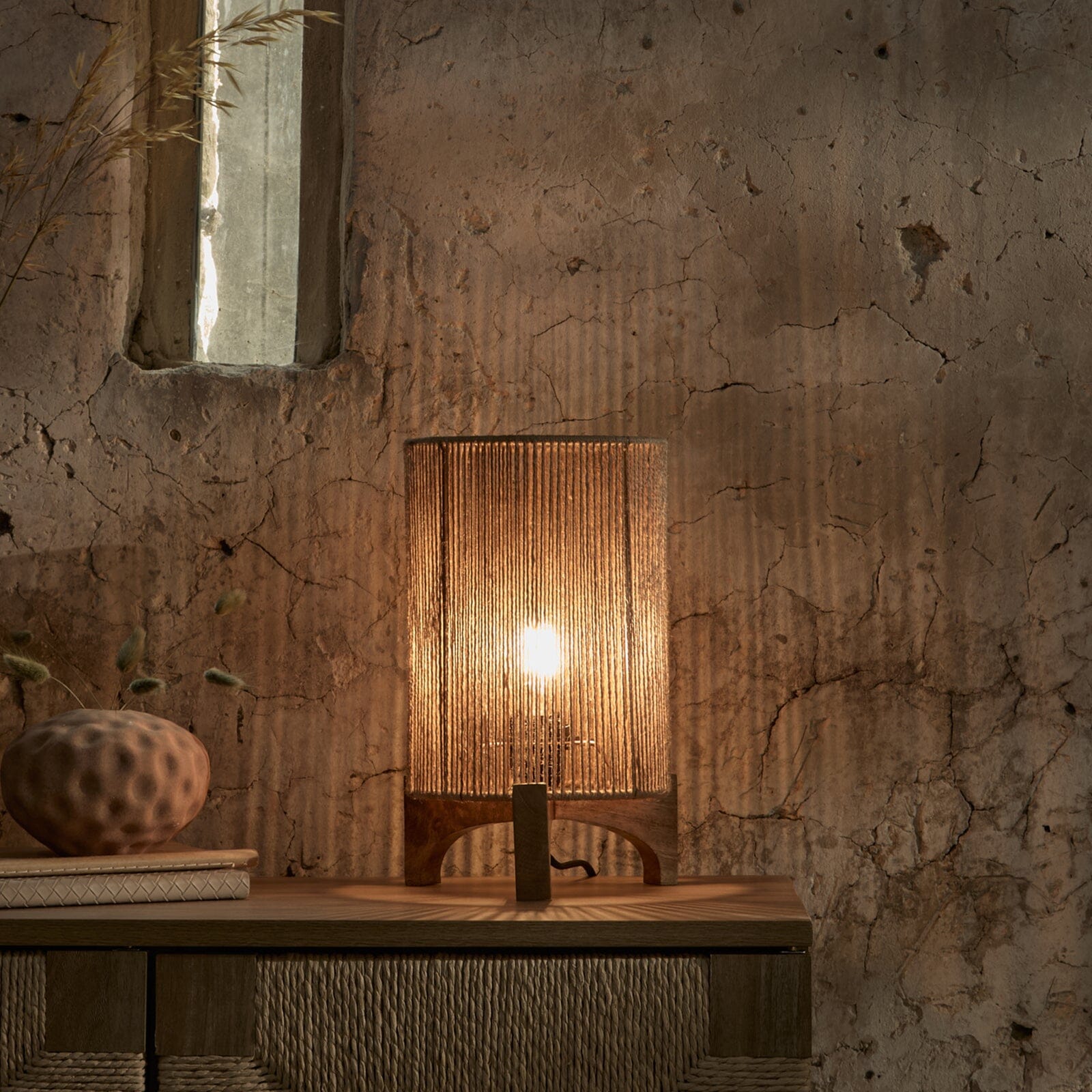 Konduru Natural Jute & Mango Wood Table Lamp - 30cm - Laura James 