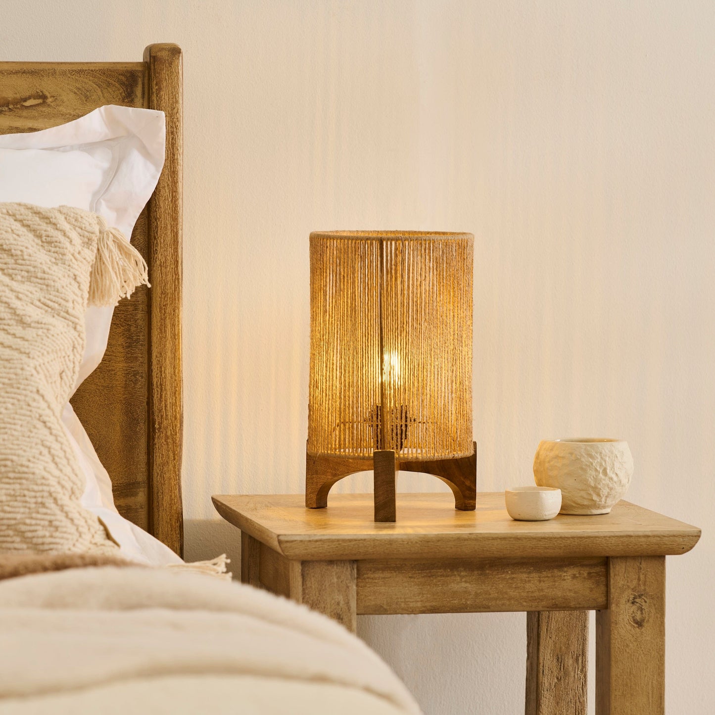 Konduru Natural Jute & Mango Wood Table Lamp - 30cm - Laura James 