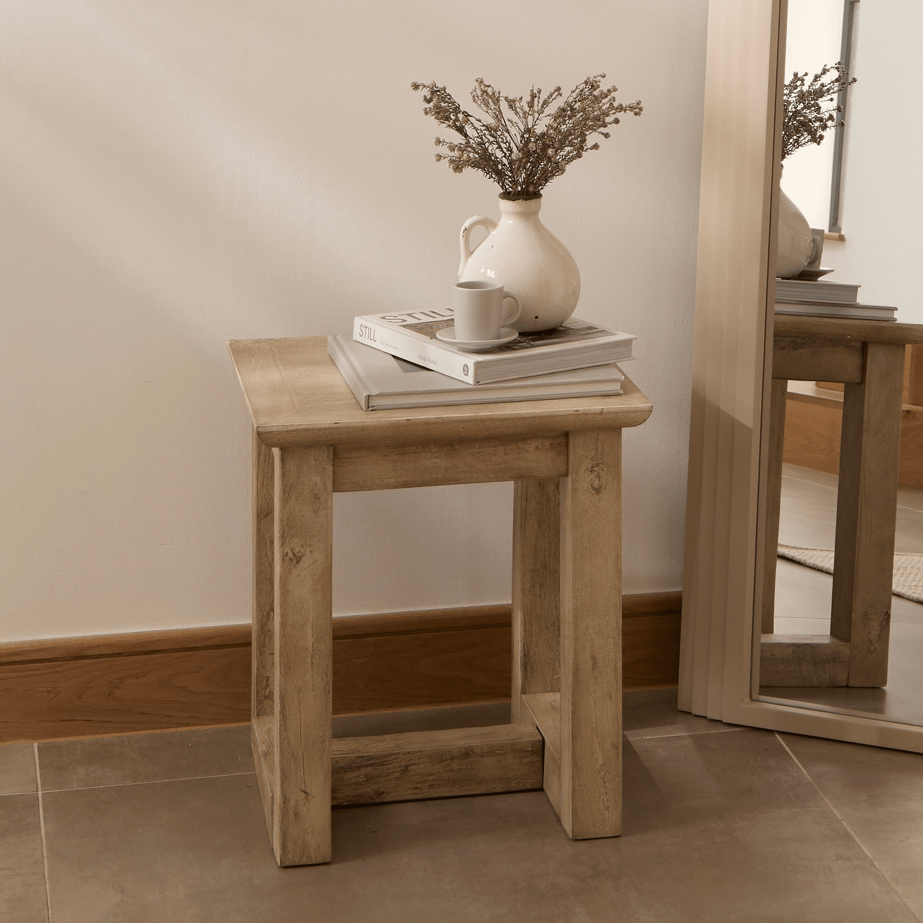 Valdis Mango Wood & Travertine Square Side Table - Laura James