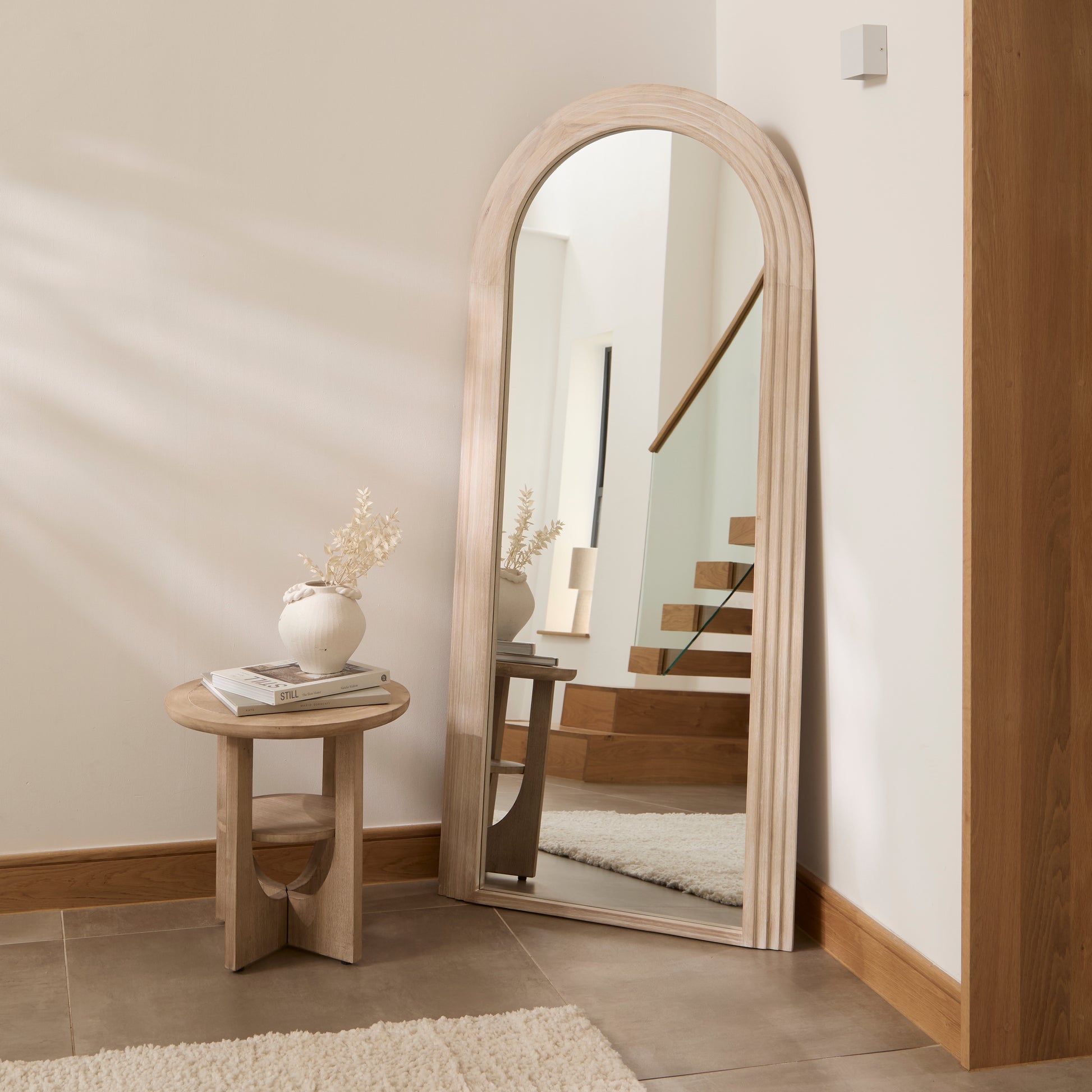 Kubu 180 x 80cm Wooden Arch Mirror - Whitewash - Laura James