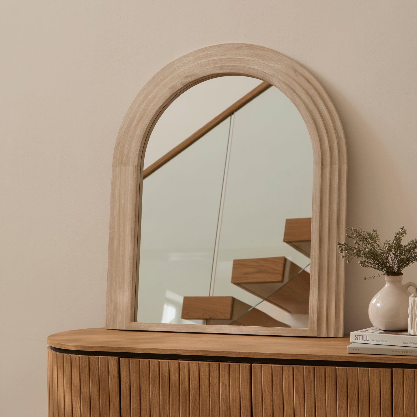 Kubu 90 x 77cm Wooden Arch Mirror - Whitewash - Laura James