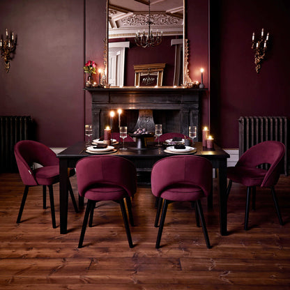 Raleigh Black Dining Table Set - 6 Seater - Marilyn  Burgundy Red Dining Chairs - Black Oak Legs - Laura James 