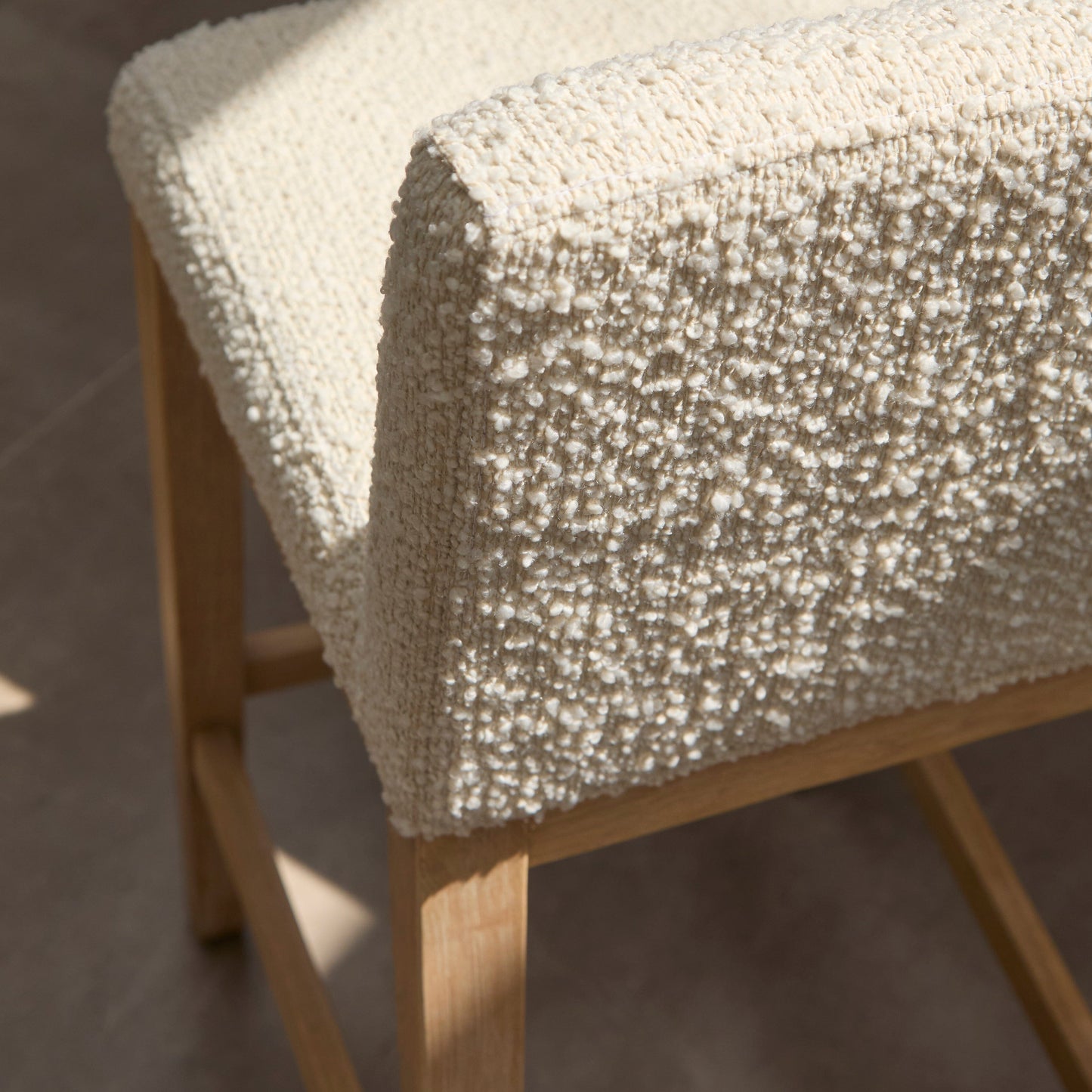 Nolan White Boucle Bar Stool - Whitewash Oak Legs - Laura James