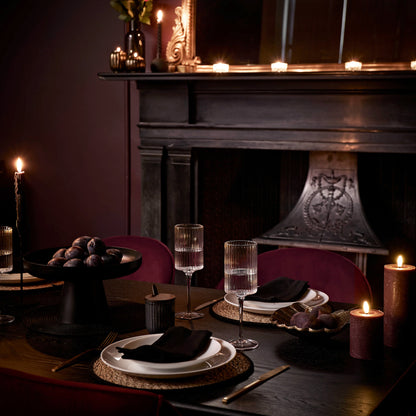 Raleigh Black Dining Table Set - 6 Seater - Marilyn  Burgundy Red Dining Chairs - Black Oak Legs - Laura James 