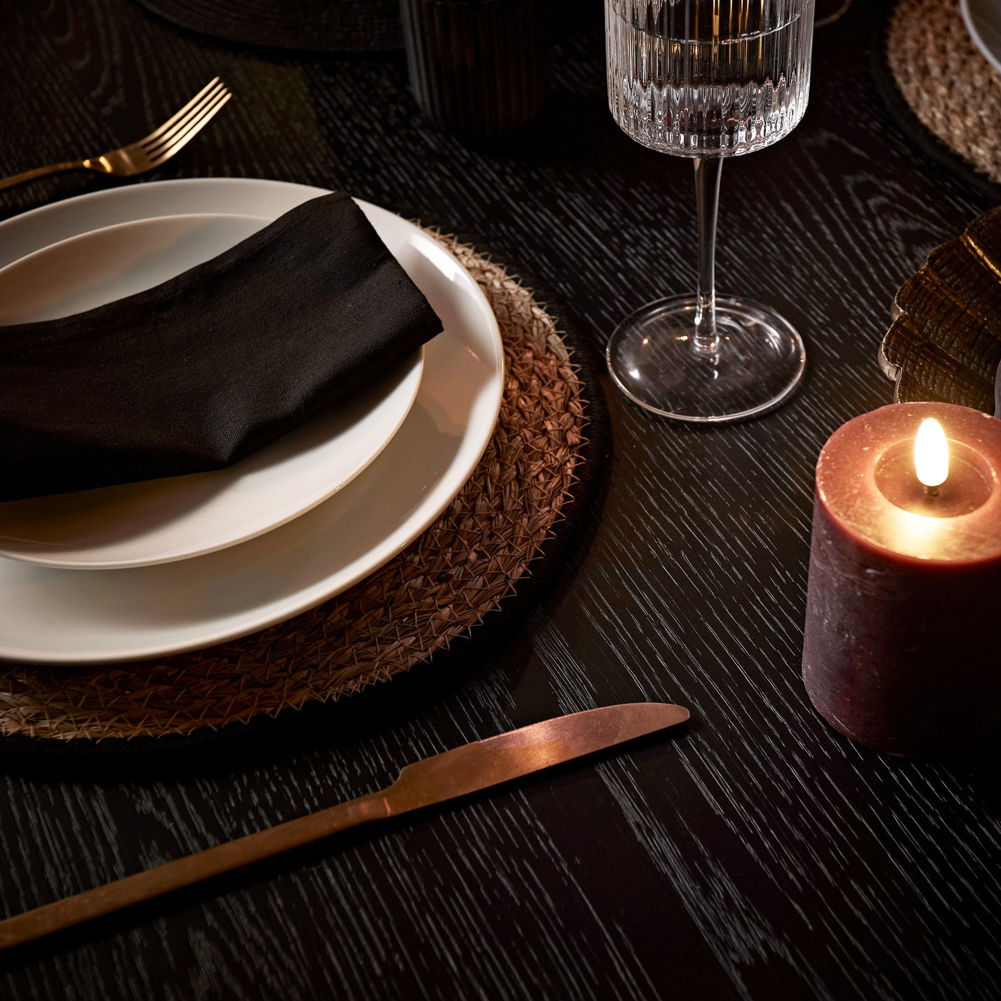 Raleigh Black Dining Table Set - 6 Seater - Marilyn  Burgundy Red Dining Chairs - Black Oak Legs - Laura James 