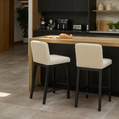 Nolan White Boucle Bar Stool - Black Oak Legs - Laura James