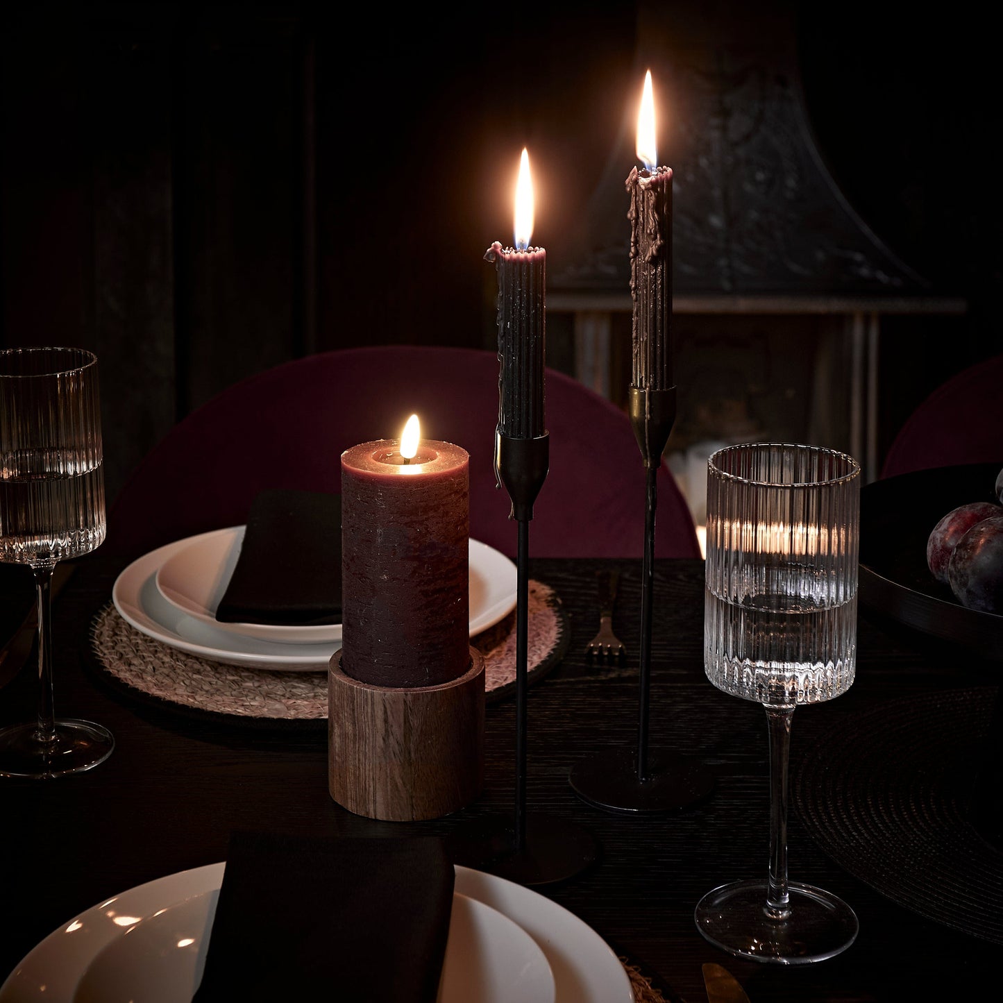 Samsta Battery Pillar Candles - Set of 3 - Burgundy Red - Laura James 
