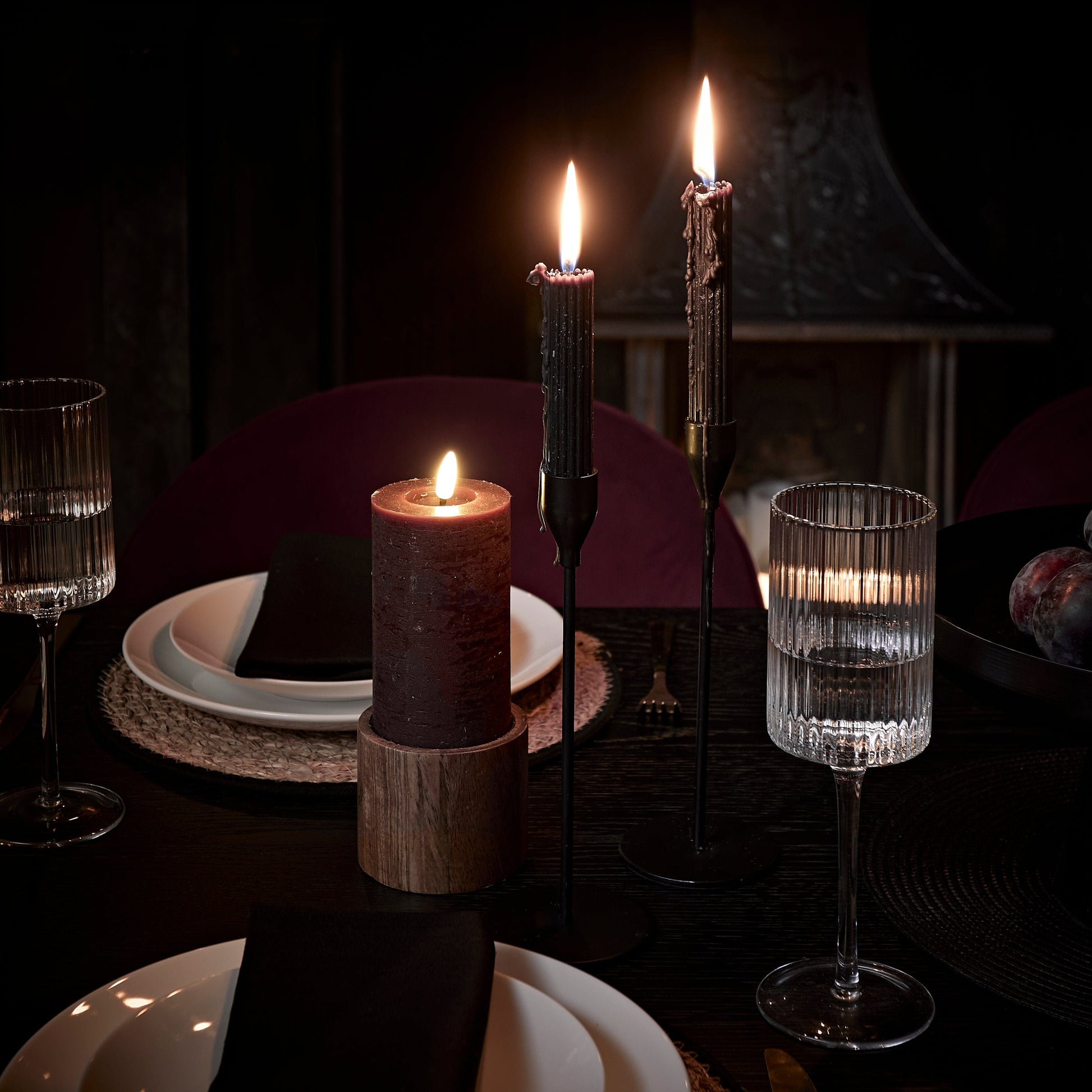 Samsta Battery Pillar Candles - Set of 3 - Burgundy Red - Laura James 