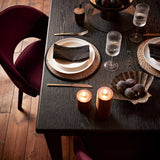 Raleigh Black Dining Table Set - 6 Seater - Marilyn  Burgundy Red Dining Chairs - Black Oak Legs - Laura James 