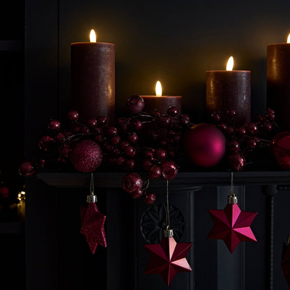 Samsta Battery Pillar Candles - Set of 3 - Burgundy Red - Laura James 