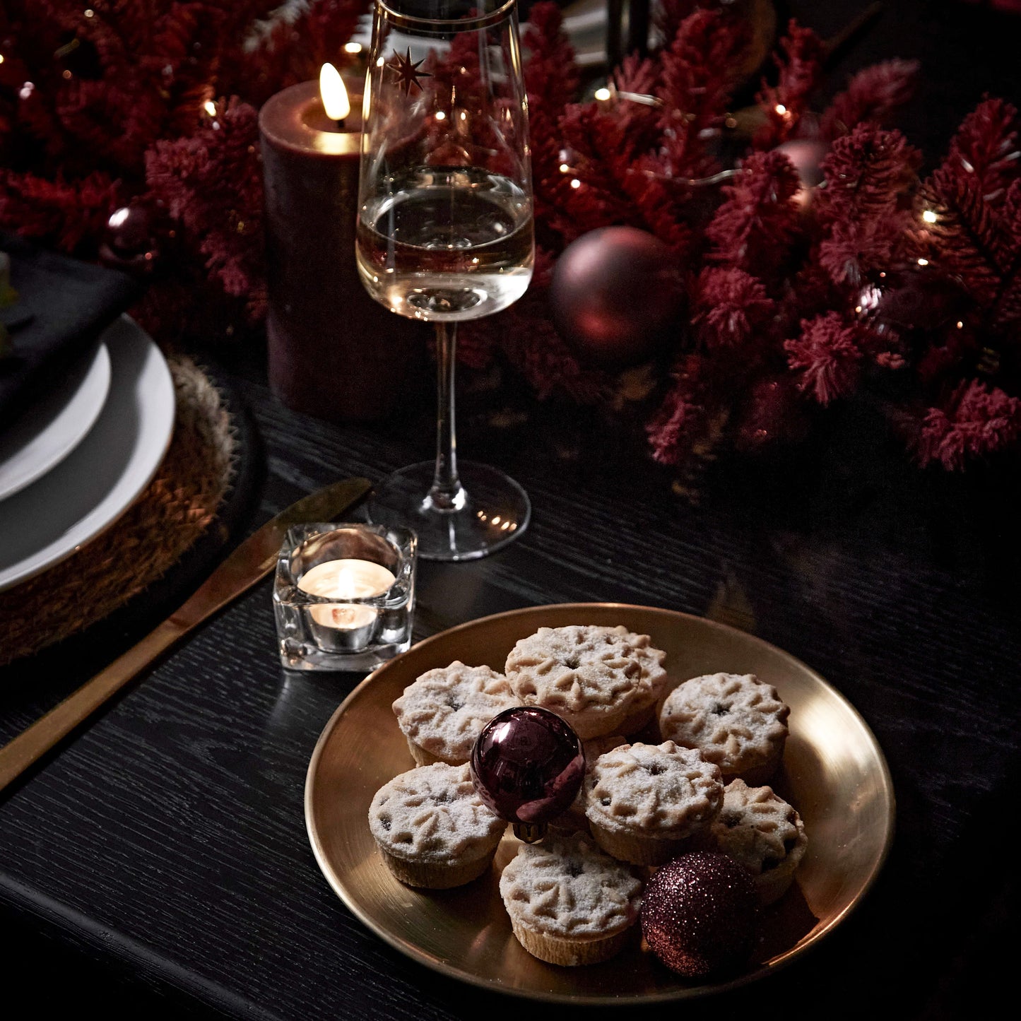 Raleigh Black Dining Table Set - 6 Seater - 4 Freya Burgundy Red Dining Chairs & 2 Freya Burgundy Red Armchairs - Black Oak Legs - Laura James