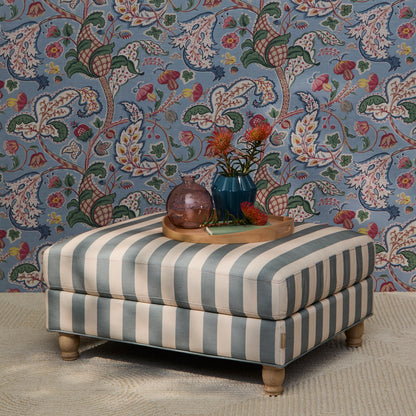 Brea Footstool - Blue Stripe with Whitewash Legs - Laura James