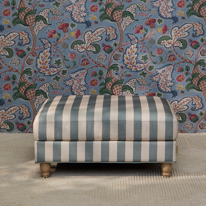 Brea Footstool - Blue Stripe with Whitewash Legs - Laura James