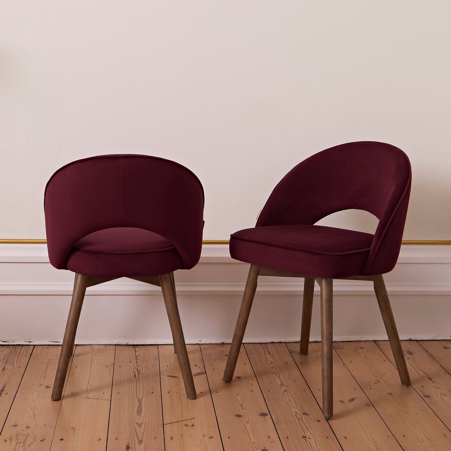 Marilyn Burgundy Red Dining Chair - Set of 2 - Coffee Brown Mango Wood Legs - Laura James 