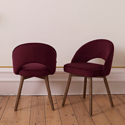 Marilyn Burgundy Red Dining Chair - Set of 2 - Coffee Brown Mango Wood Legs - Laura James 