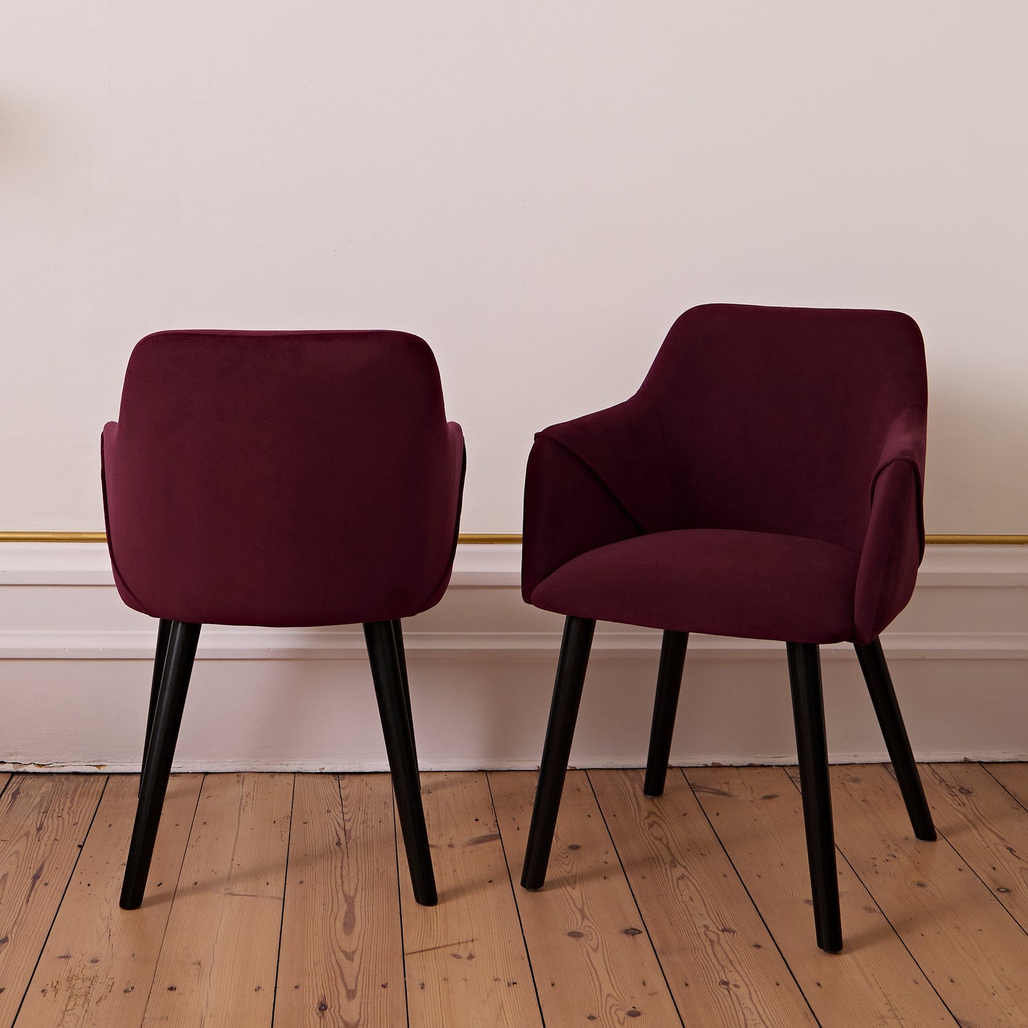 Freya Burgundy Red Armchair - Set of 2 - Black Oak Legs - Laura James