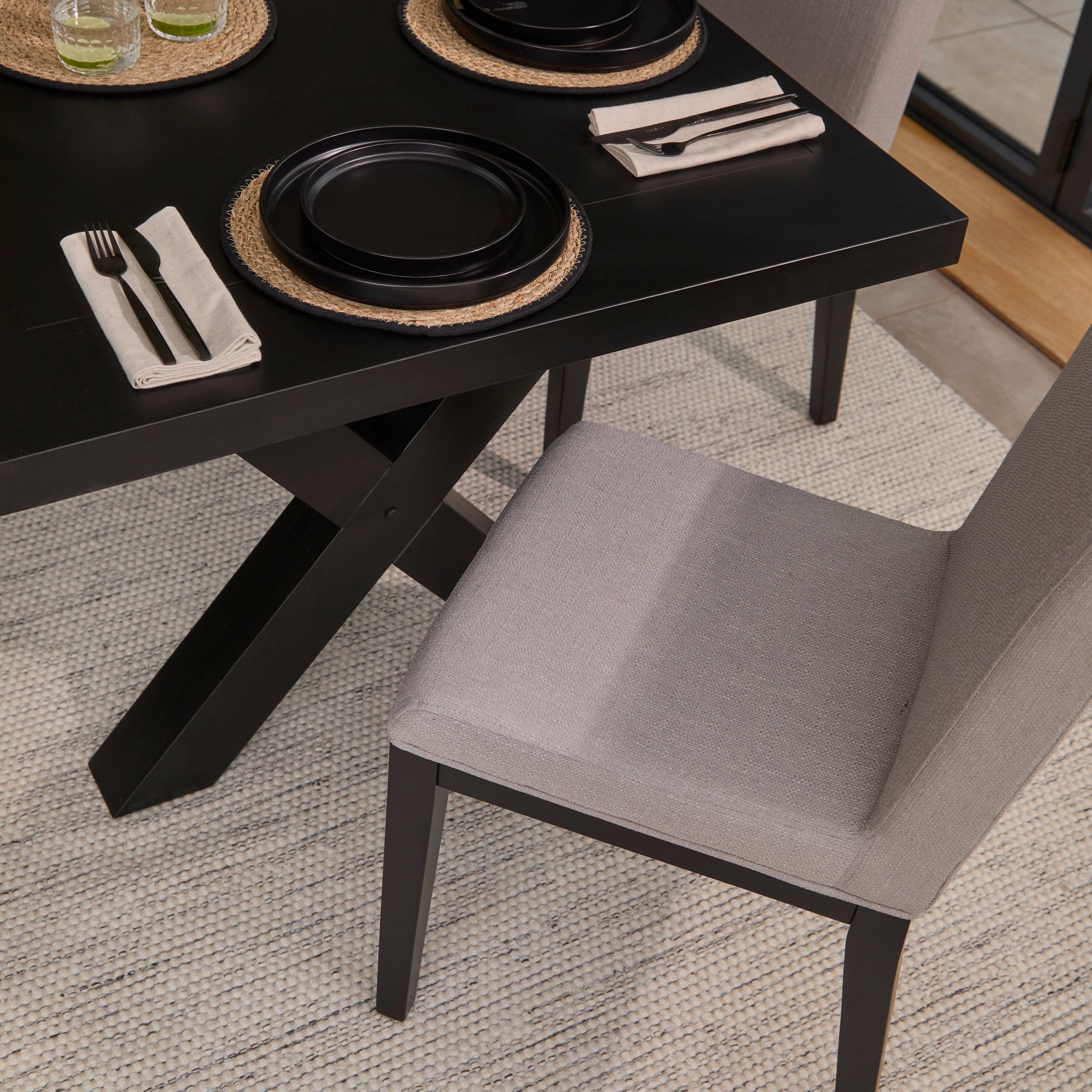 Nolan Fawn Linen Dining Chairs - Set of 2 - Black Oak Legs - Laura James