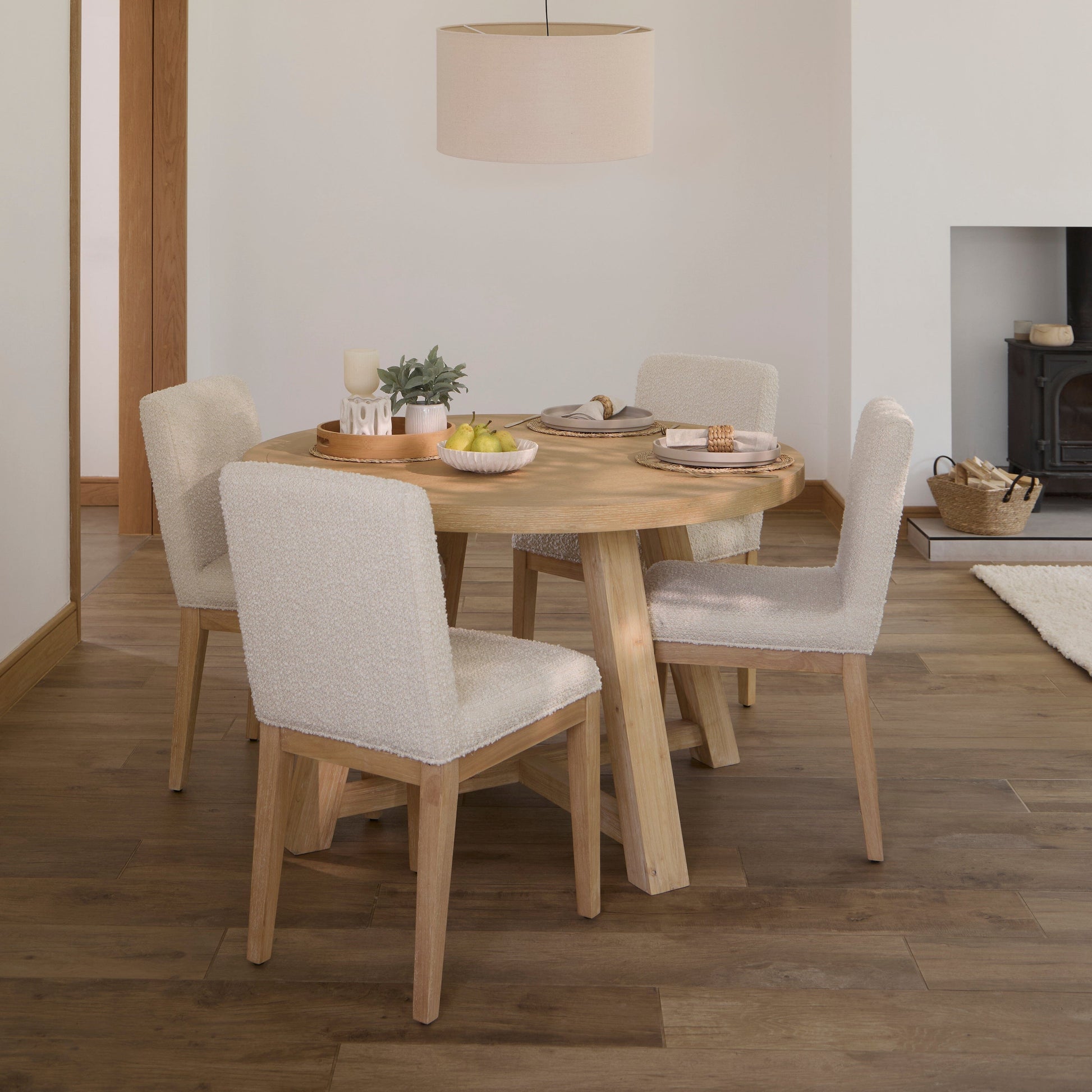 Nolan Boucle Dining Chairs - Set of 2 - Whitewash Oak Legs - Laura James
