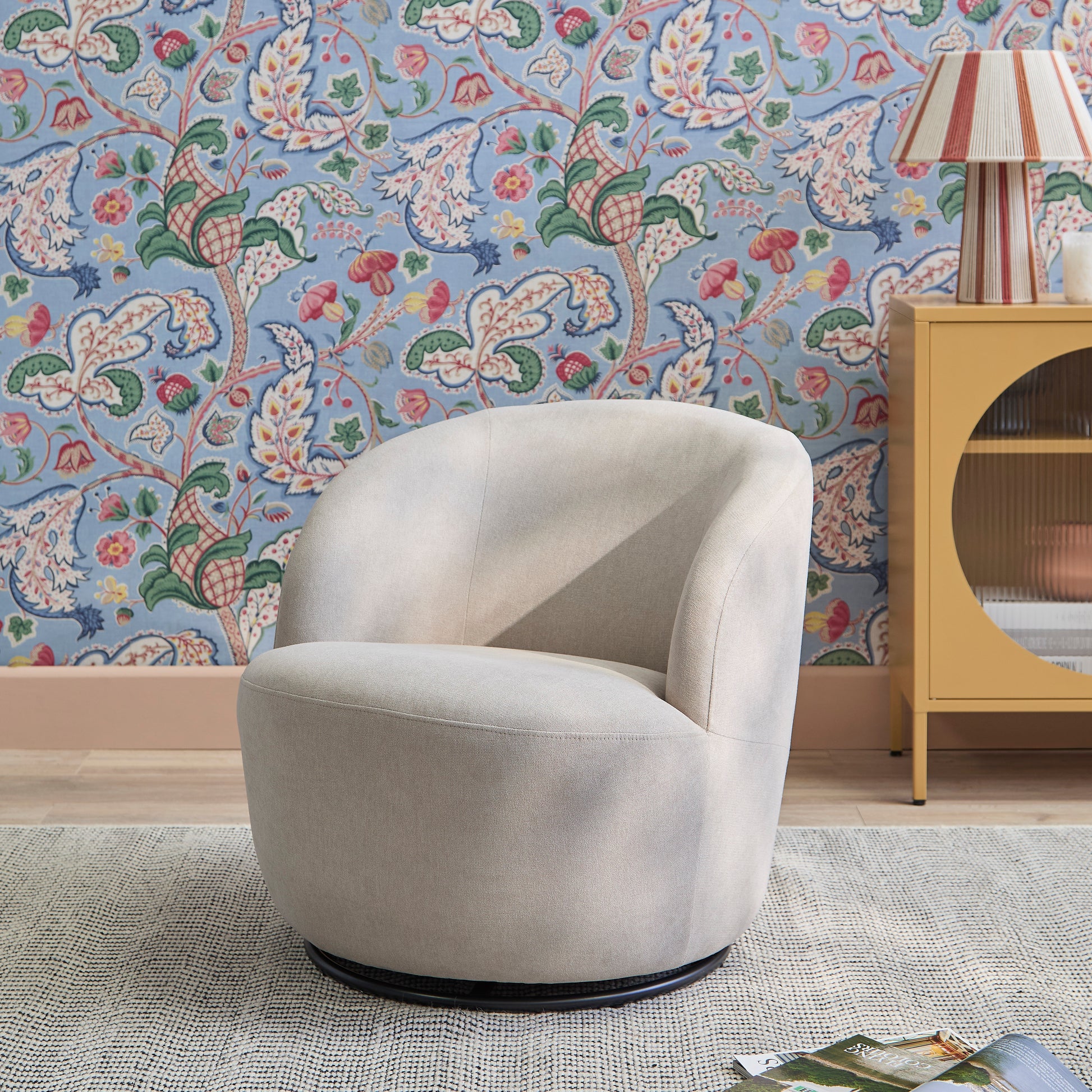 Sawyer 68cm Swivel Armchair - Soft Beige - Laura James 