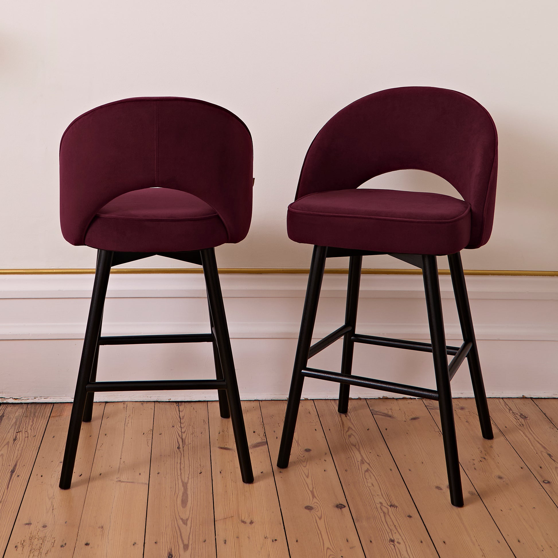 Marilyn Burgundy Red Bar Stool - Black Oak Legs - Laura James