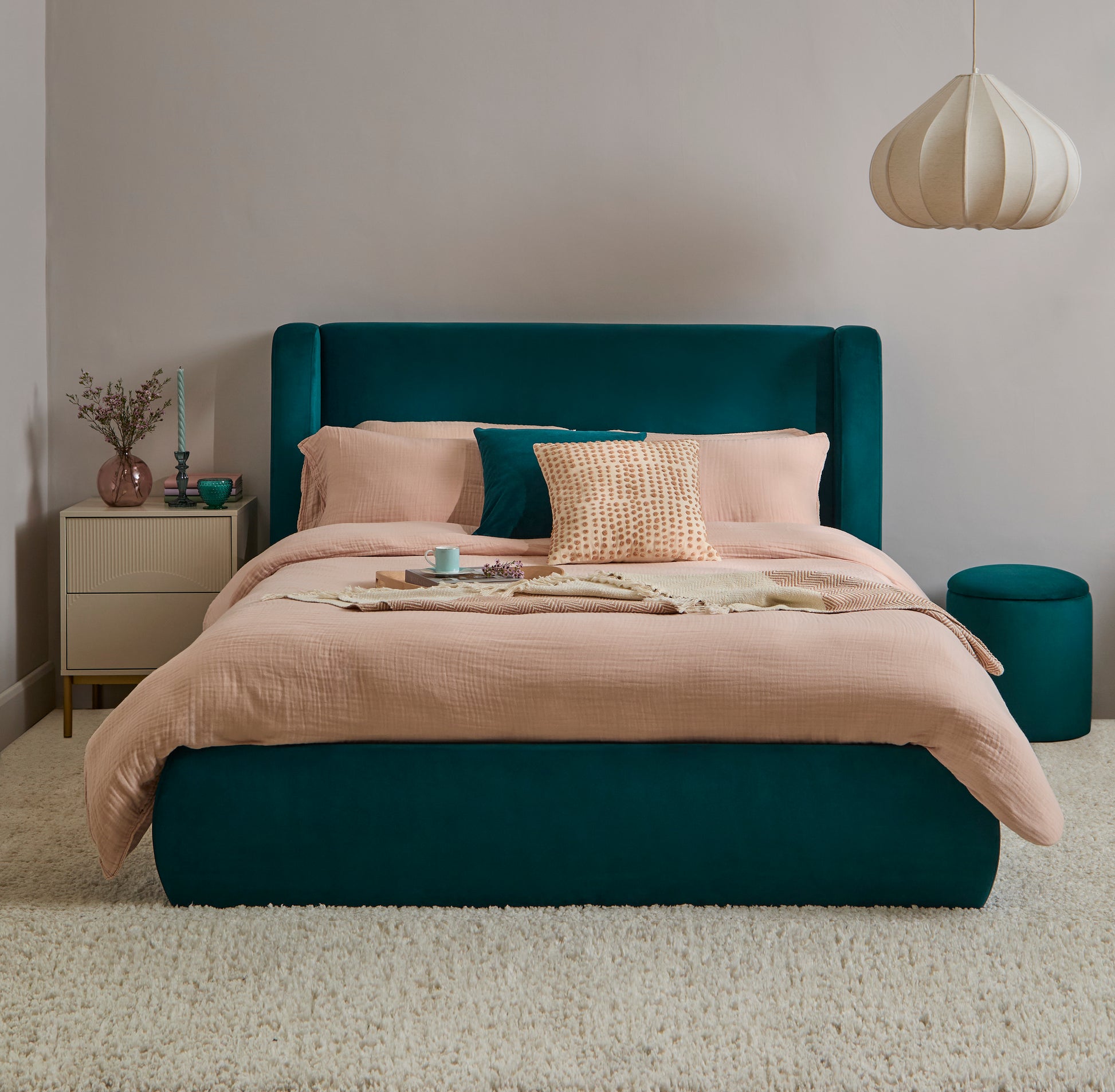 Hannah King Ottoman Bed - Deep Teal - Laura James