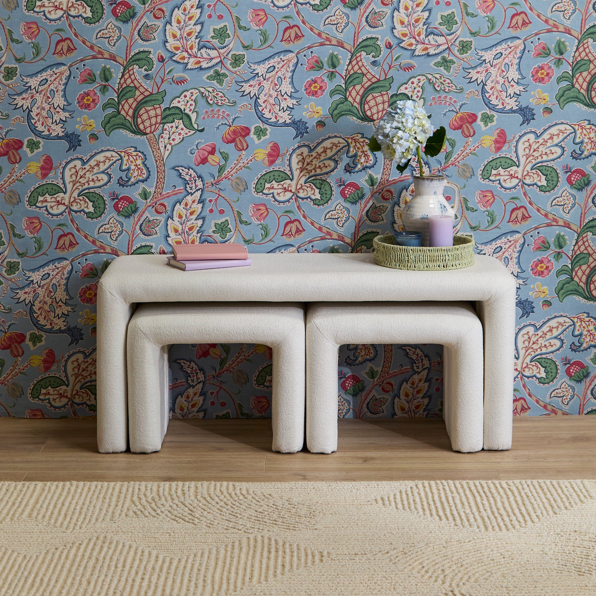 Kamiko Dining Bench - Chalk White Boucle - Laura James