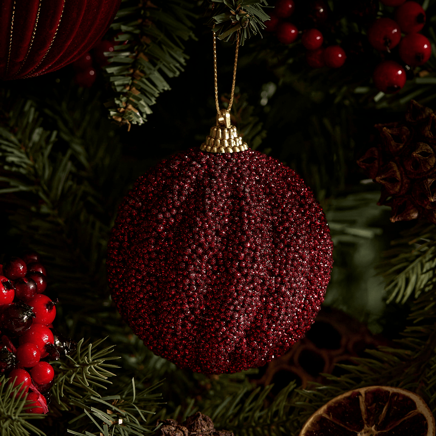 Valen Shatterproof 8cm Bauble - Burgundy Red Flocked - Laura James 