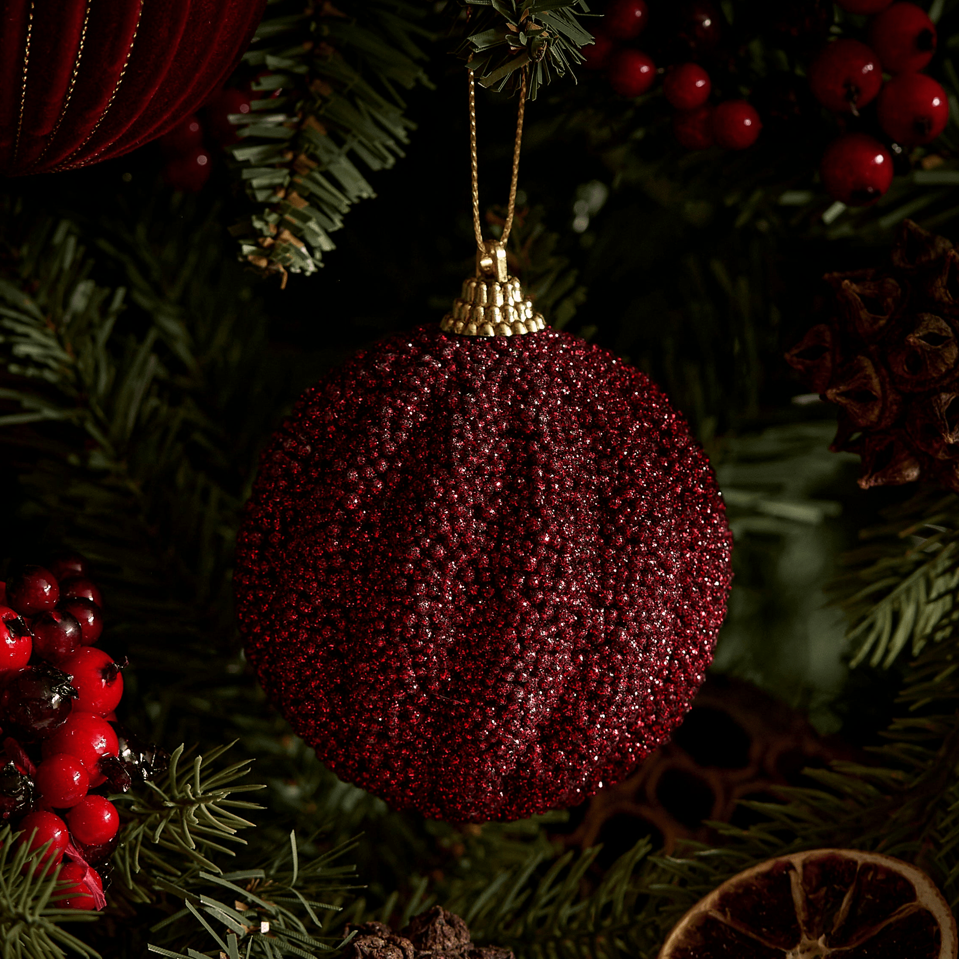 Valen Shatterproof 8cm Bauble - Burgundy Red Flocked - Laura James 