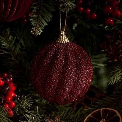Valen Shatterproof 8cm Bauble - Burgundy Red Flocked - Laura James 