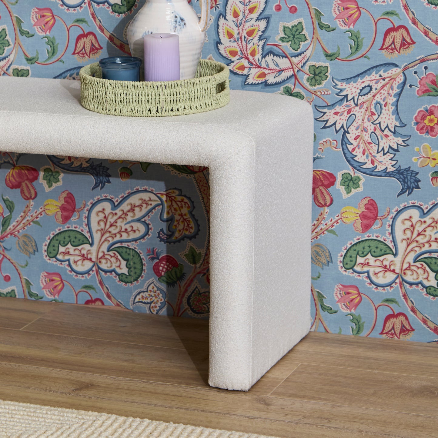 Kamiko Dining Bench - Chalk White Boucle - Laura James