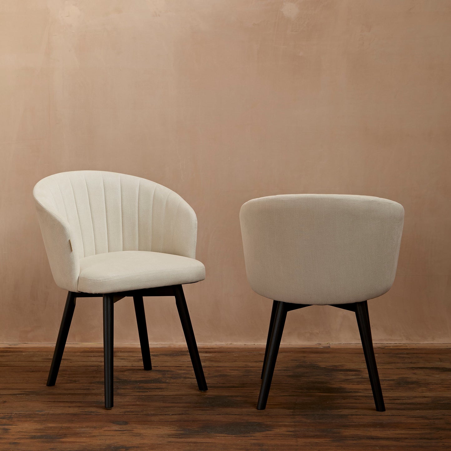 Arabella Natural Beige Dining Chair - Set of 2 - Black Oak Legs - Laura James 