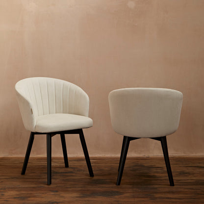 Arabella Natural Beige Dining Chair - Set of 2 - Black Oak Legs - Laura James 