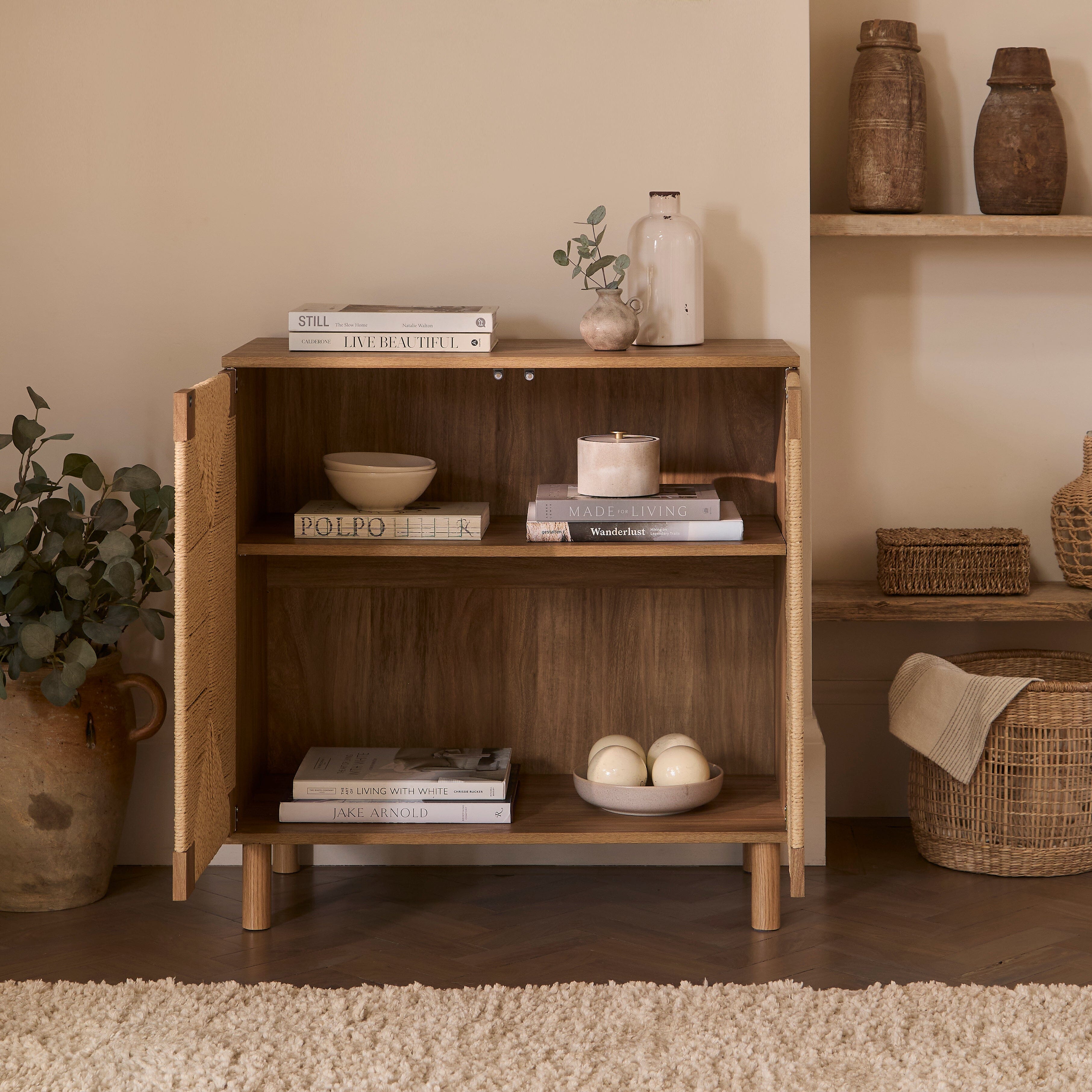 Paloma Natural Weave 2 Door Small Sideboard Natural Oak - Laura James