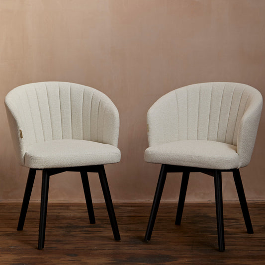Arabella Light Beige Boucle Dining Chairs - Set of 2 - Black Oak Legs - Laura James 