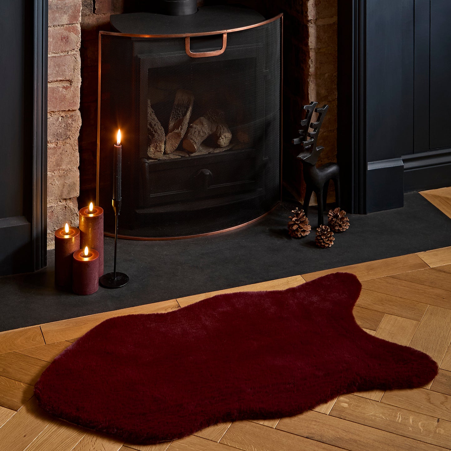 Invik 90 x 50cm Polyester Sheepskin - Burgundy Red - Laura James 