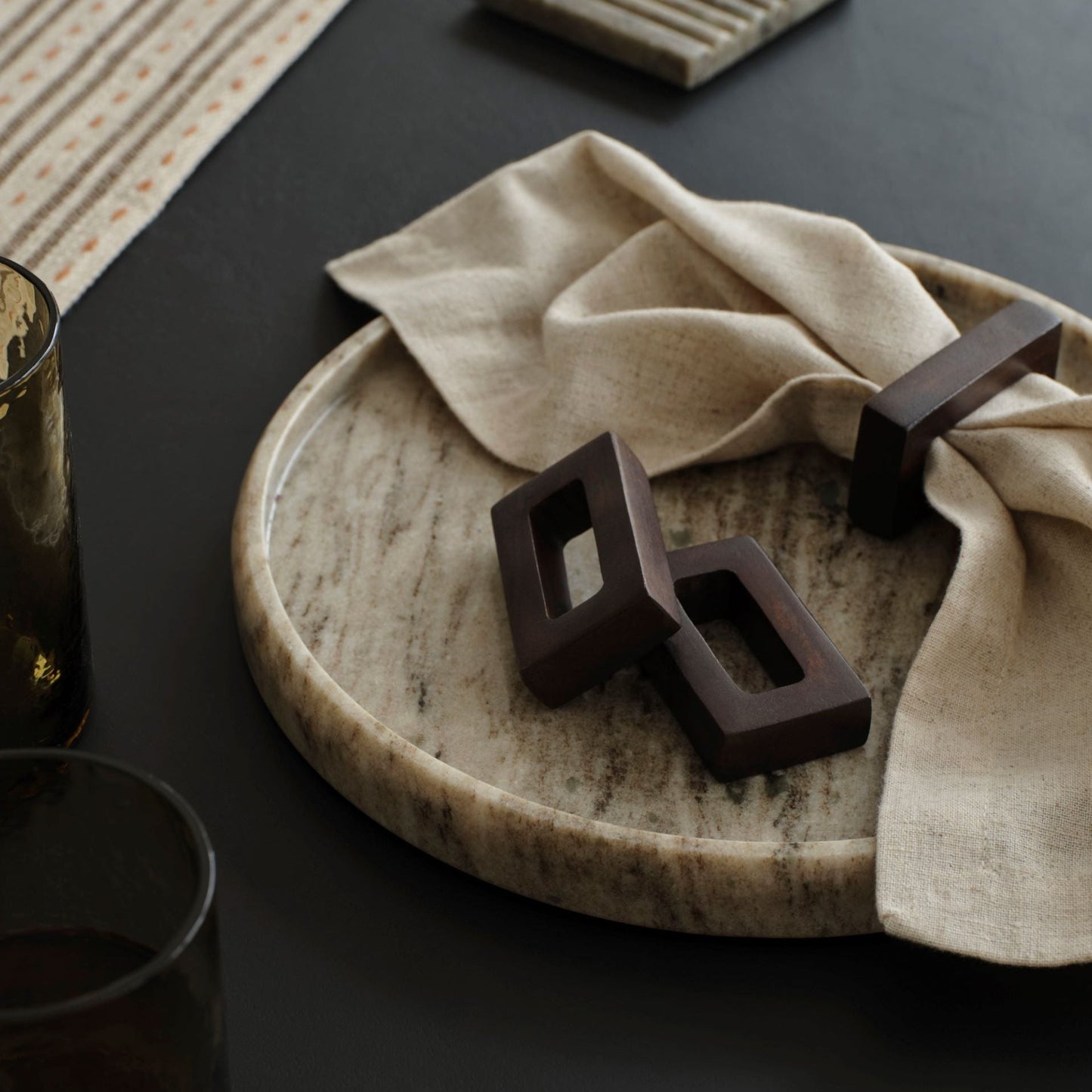 Beenham Rectangular Napkin Rings Set of 4 - Coffee Brown Mango Wood - Laura James 