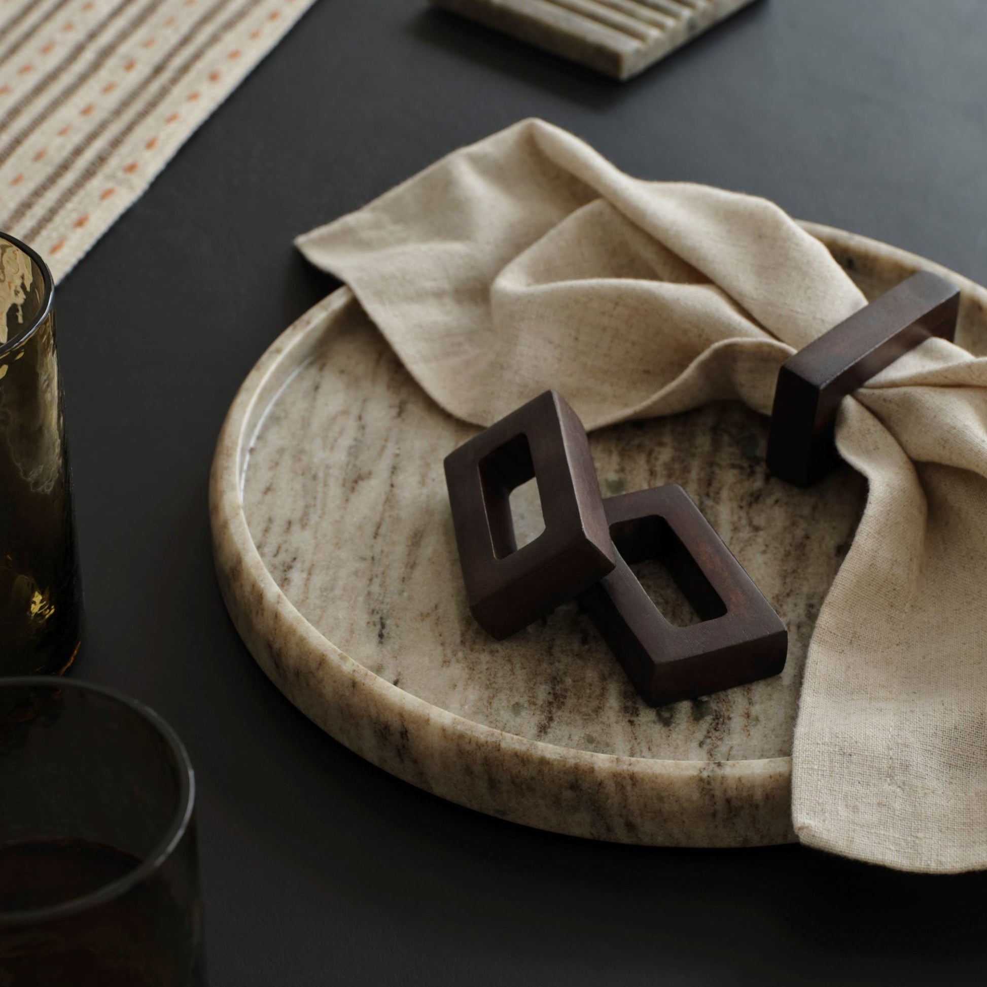 Beenham Rectangular Napkin Rings Set of 4 - Coffee Brown Mango Wood - Laura James 