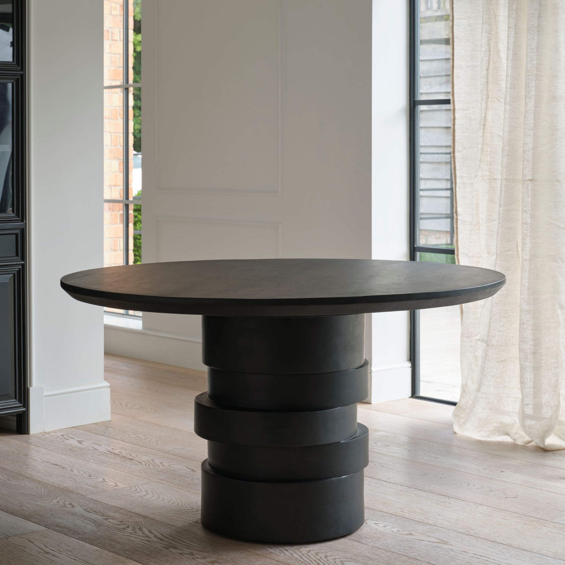 Adam 135cm Jet Black Mango Wood Round Dining Table - Laura James 