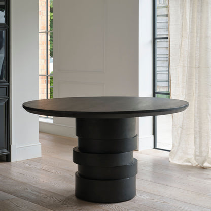 Adam 135cm Jet Black Mango Wood Round Dining Table - Laura James 