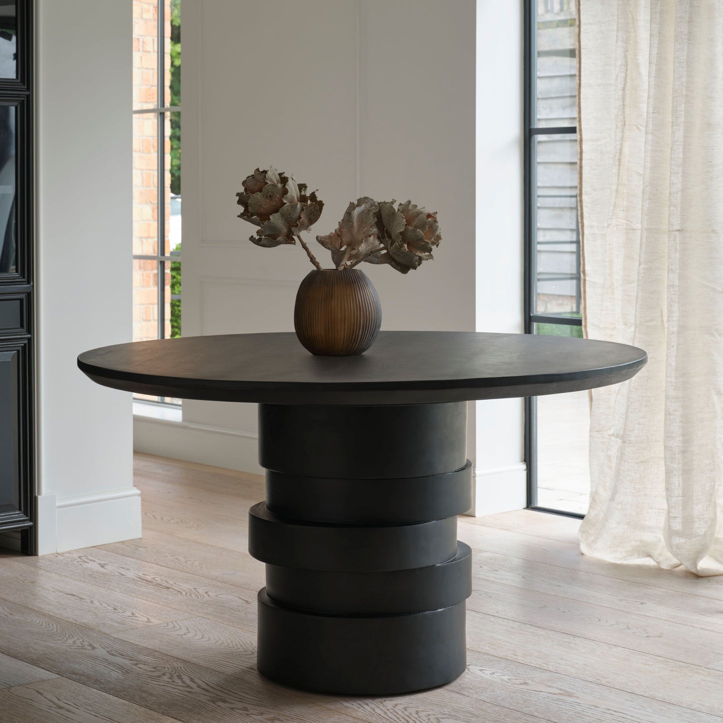 Adam 135cm Jet Black Mango Wood Round Dining Table - Laura James 