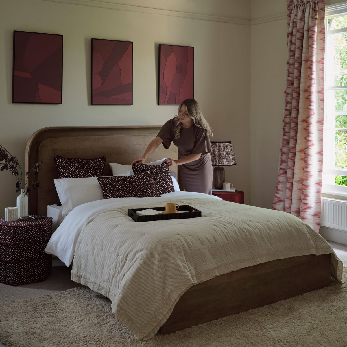 Asha Double Bed Frame - Almond Brown Mango Wood - Laura James 