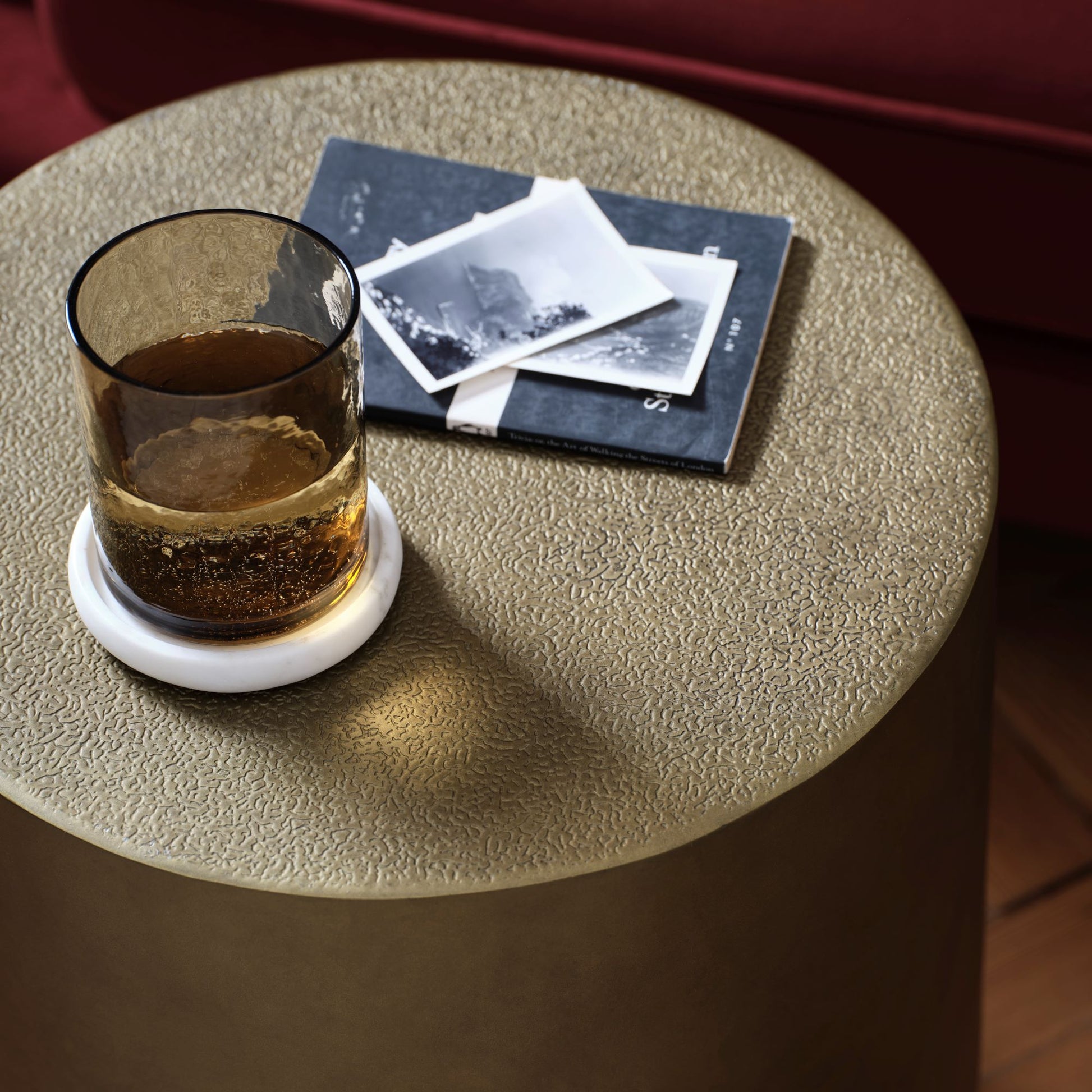 Astra 67cm Round Antique Brass Metal Coffee Table - Laura James 