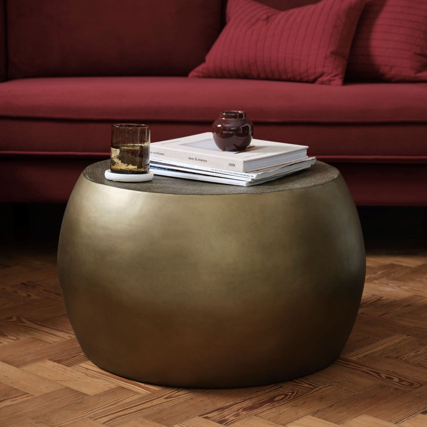 Astra 67cm Round Antique Brass Metal Coffee Table - Laura James 