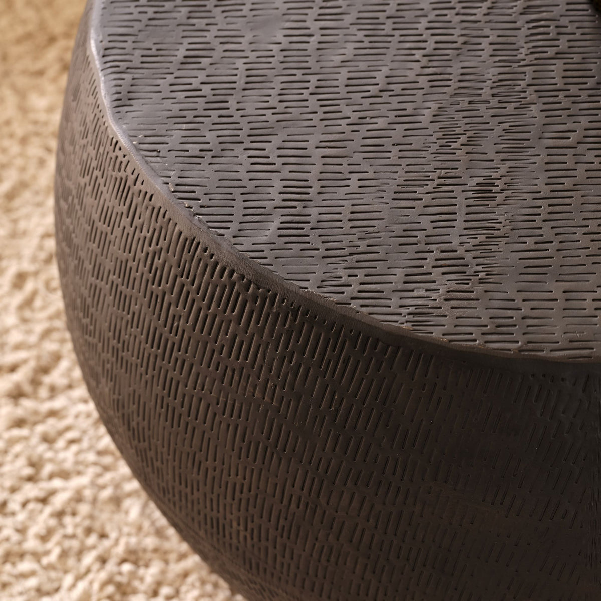 Astra 67cm Round  Black Bronze Geometric Lines Metal Coffee Table - Laura James 