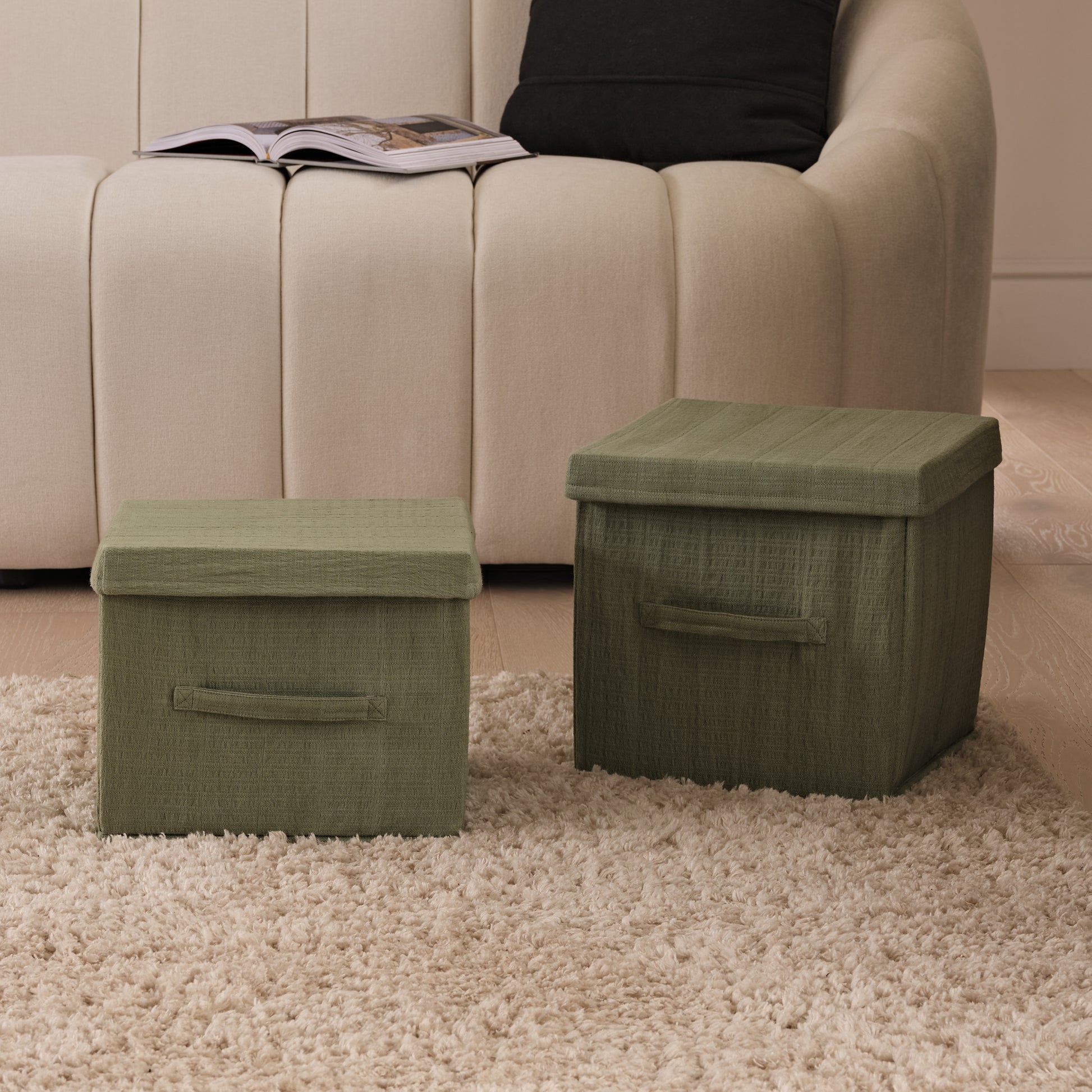 Cara 27.5cm Basket - Olive Green Geometric - Laura James 