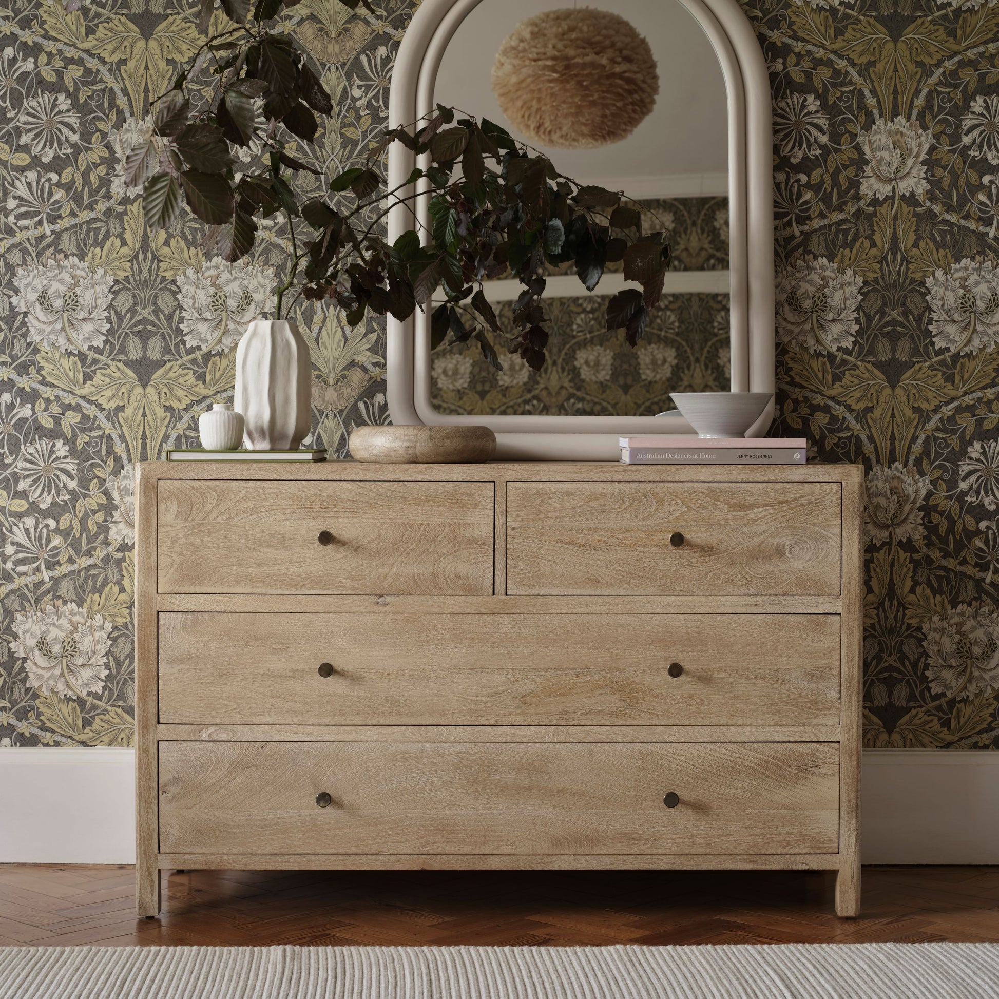 Colton 120cm 4 Drawer Chest of Drawers - Chalked Mango Wood & Travertine - Laura James 