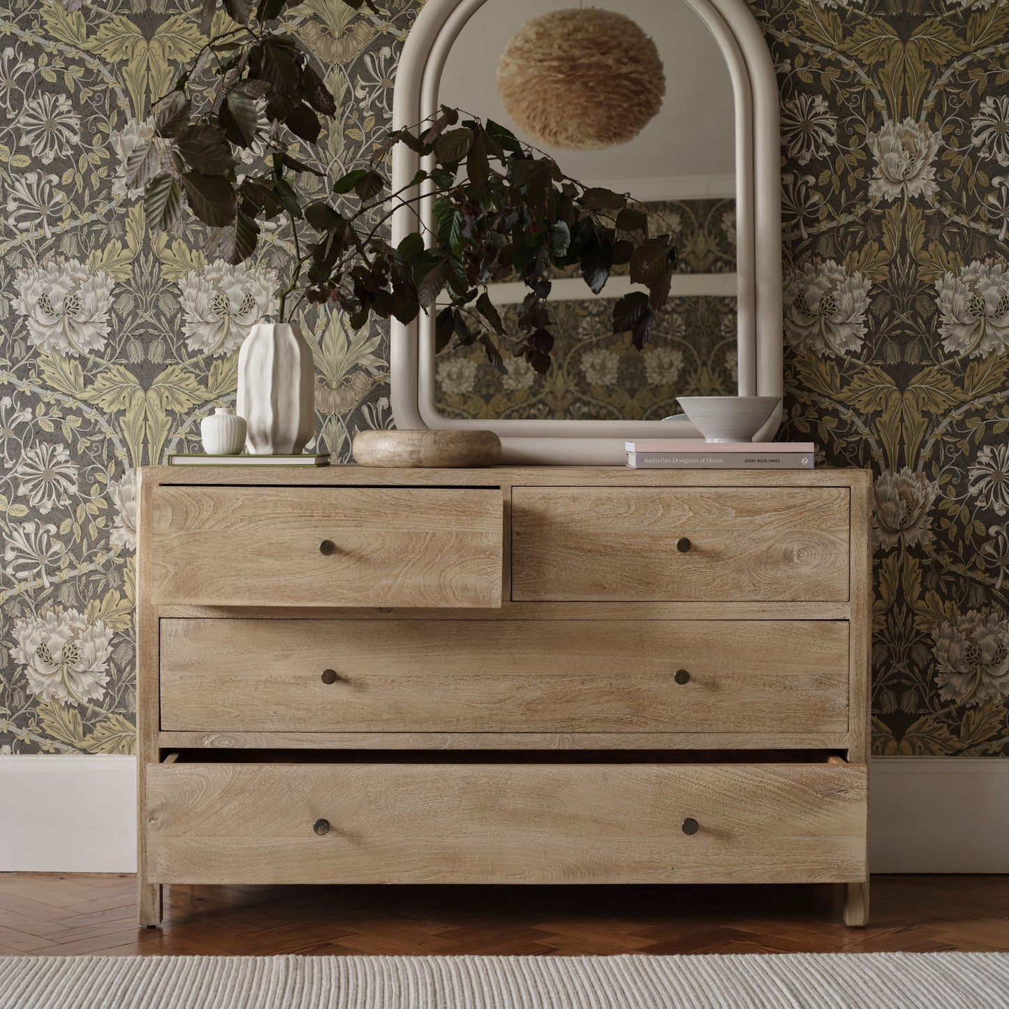 Colton 120cm 4 Drawer Chest of Drawers - Chalked Mango Wood & Travertine - Laura James 